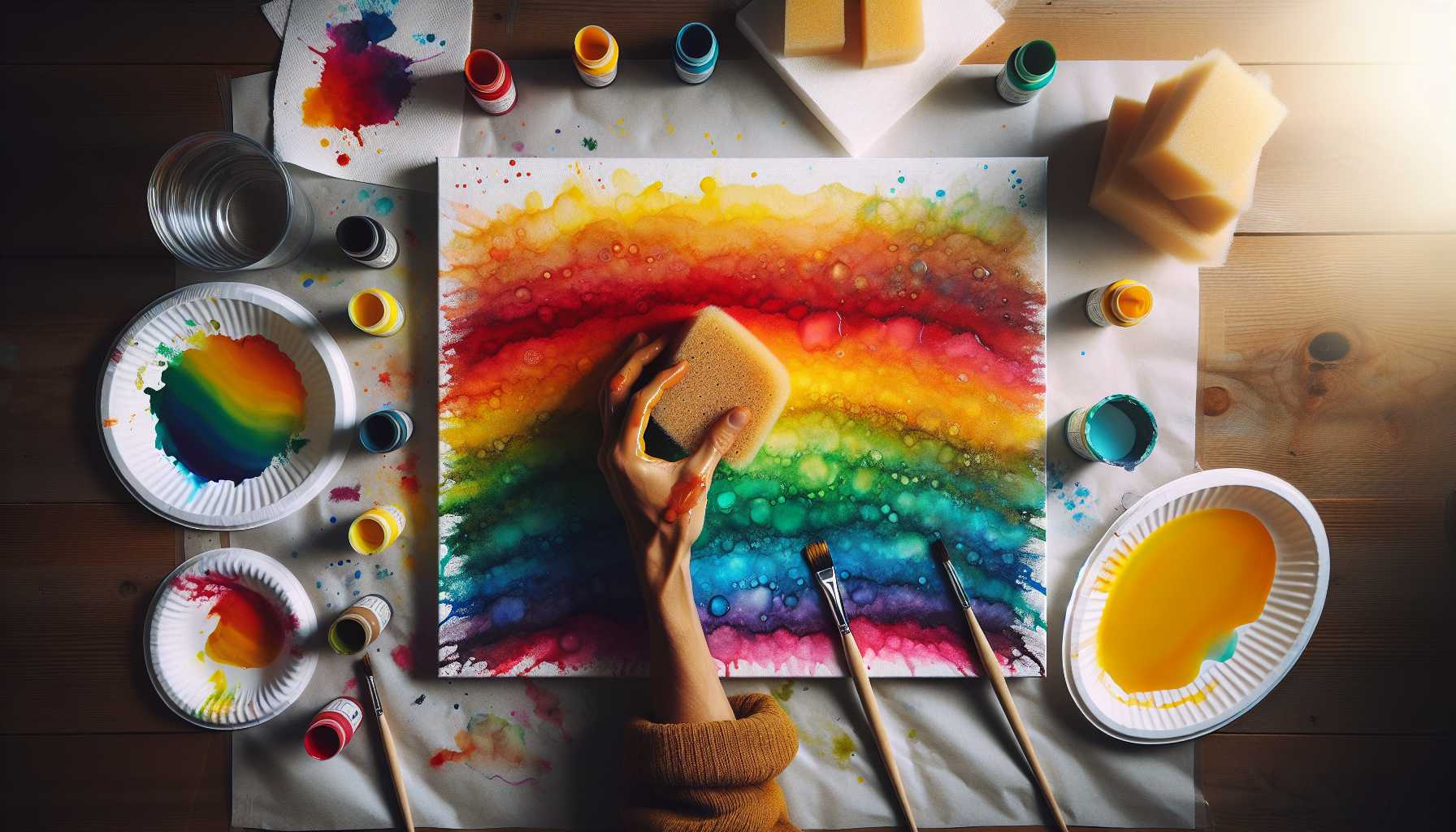 Easy Rainbow Sponge Painting: Beginner Color Blending Guide